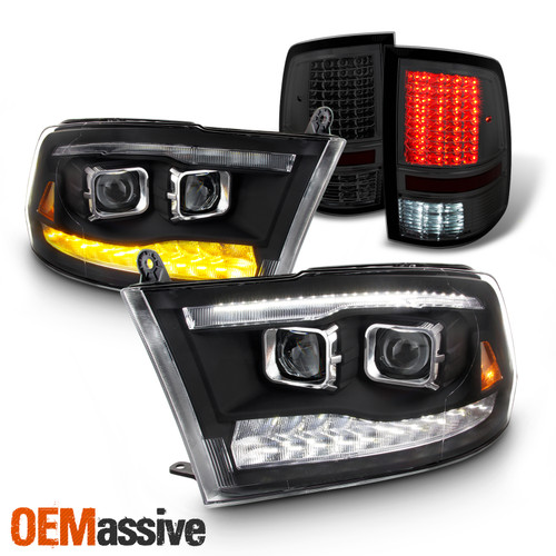 For 09-18 Dodge Ram Projector LED DRL Headlight|Smoked Style Tail Light Housing