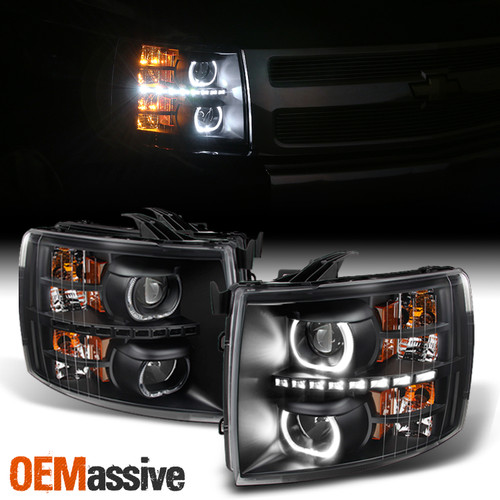 Fit 2007-2013 Chevy Silverado Halo SMD Led Halo Projector Headlights Light Lamp
