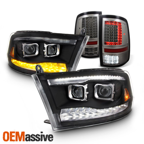 For 09-18 Dodge Ram Projector LED DRL Headlight|Premium Smoke Tail Light Housing