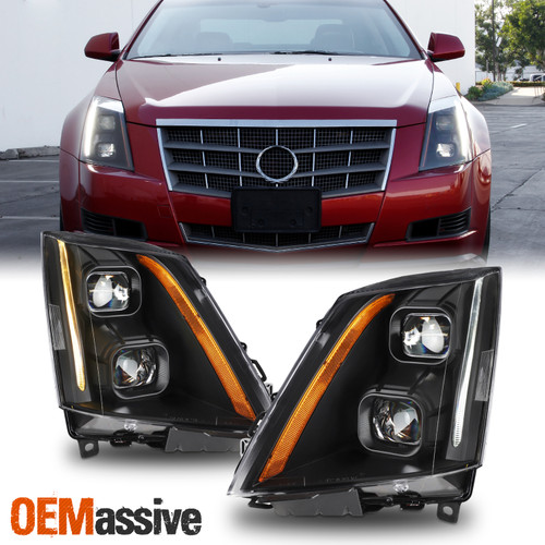 For 2008-2014 Cadillac CTS Dual Projector Switchback LED Headlight Left+Right