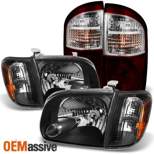 Fits 2005 Toyota Tundra Double | Crew Cab Black Headlights+Dark Red Tail Lights