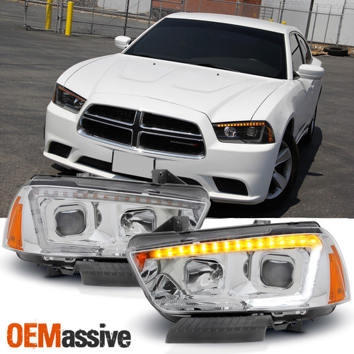 Fit 2011-2014 Dodge Charger LED Signal DRL Tube Projector Headlights