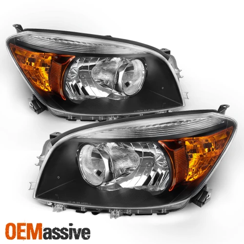 [Black] Fits 2006 2007 2008 Toyota Rav4 Headlights Lamps Pair Left+Right 06 07 08