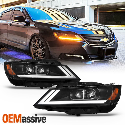 [LED DRL SWITCHBACK] For 2014-2020 Chevy Impala Black Projector Headlight Lamp