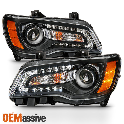 Fit 2011-2014 Chrysler 300 Black Headlights Lights Left+Right Halogen Type 11-14