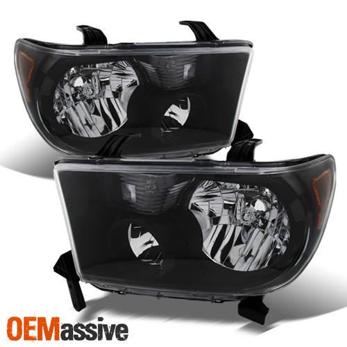 Fits 07-13 Tundra 08-17 Sequoia Black Bezel Headlights Front Lamps Replacement