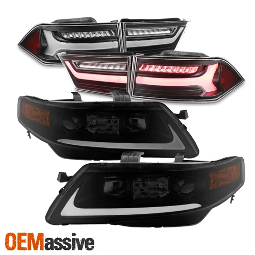 For 04-08 Acura TSX LED Bar DRL Projector Smoke Headlights + Tail Lights Combo