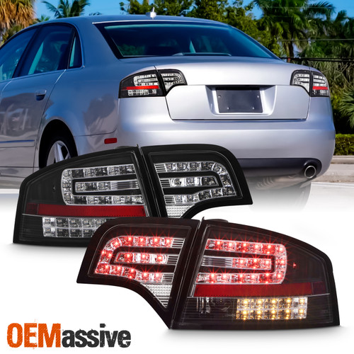 Fits 2005-08 Audi A4 S4 RS4 Quattro G2 Black Full LED Tail Lights +Trunk Piece