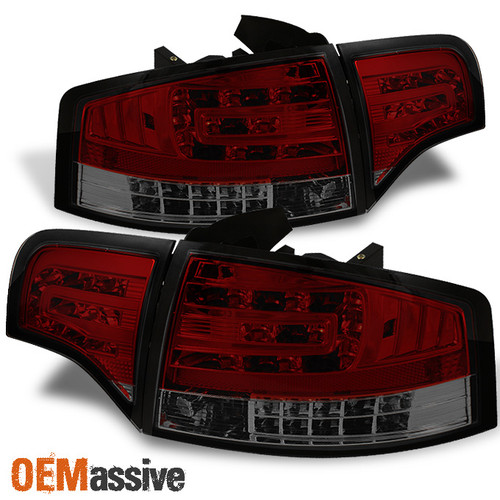 Fits 05-08 Audi A4 S4 RS4 Quattro Turbo Red Smoke 4Pcs LED Tail Lights +Trunk Pc