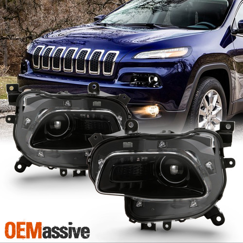 For 2014-2018 JEEP Cherokee [Halogen Type] Projector Black Headlights Pair LH+RH