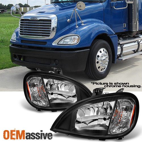 Fit Black 2004-2017 Freightliner Columbia semi-trailer LH & RH Black Headlights
