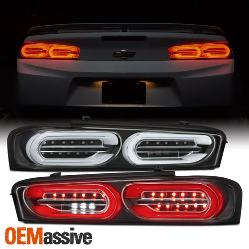 For 16-18 Chevy Camaro Halogen Incandescent Black Tail Lights w/LED Sequential