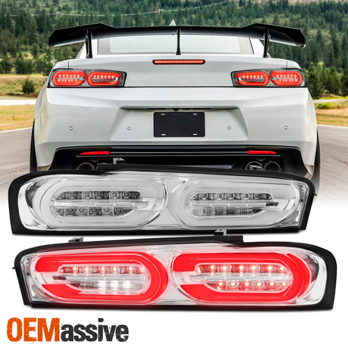 For 16-18 Chevy Camaro Halogen Incandescent Chrome Tail Lights w/LED Sequential