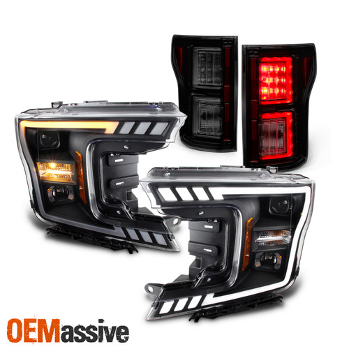 For 2018-2020 F150 LED DRL Sequential Projector Headlights + Smoked Tail Lights