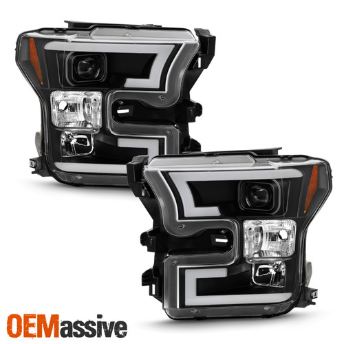 For 15-17 Ford F-150 Light Bar LED Upgrade Projector Black Housing Headlights