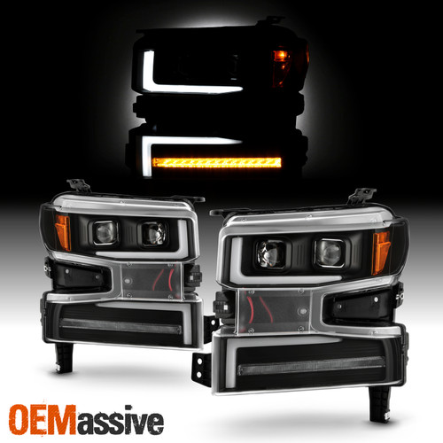 For 19-22 Silverado 1500 Halogen Projector Black Headlight LED Sequential Signal