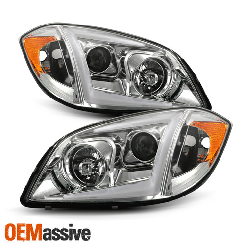 For 05-10 Chevy Cobalt 07-10 Pontiac G5 LED [C-Tube] Projector Chrome Headlights