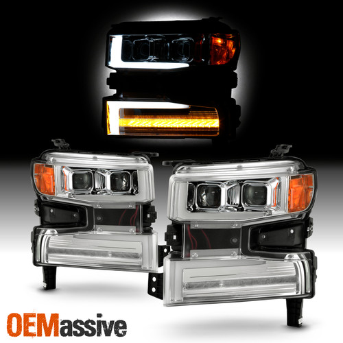 For 19-22 Silverado 1500 Halogen Projector Chrome Headlamp LED Sequential Signal