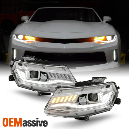 For 2016-2022 Camaro HID/Xenon LED Projector Chrome Headlamp w/Sequential Signal