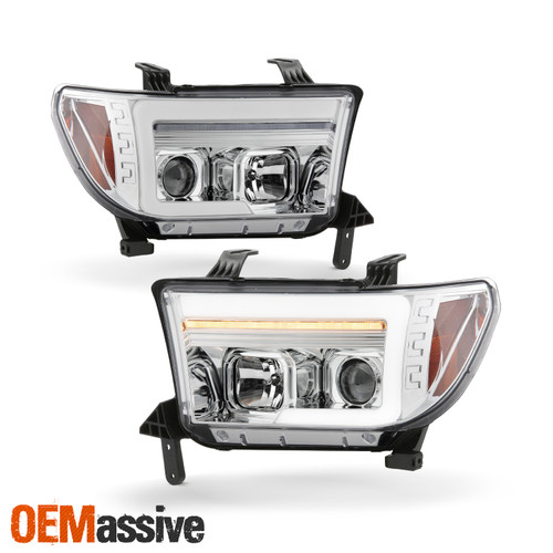 For 10-13 Toyota Tundra Sequential Signal Projector Chrome Headlamp LED Built-In