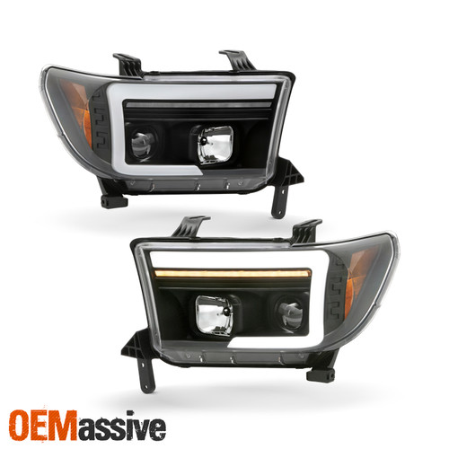 For 2007-2009 Toyota Tundra Sequential Signal Projector Black Headlight LED Tube