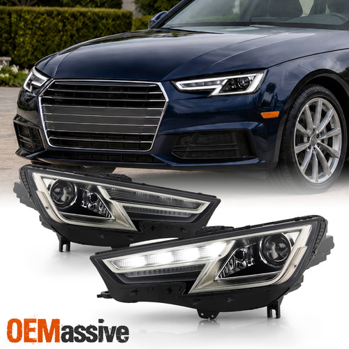 For 2017-2019 Audi A4 S4 [HID/Xenon] LED Bar DRL Projector Chrome Headlight Pair