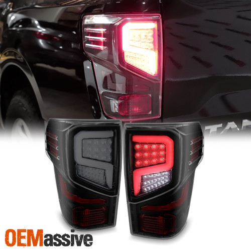 Fit 2016-2021 Nissan Titan LED Tube Tail Brake Lamps - Black Smoke