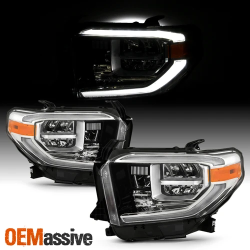 For 2018 2019 2020 Toyota Tundra Pickup w/DRL Tube Bar LED Chrome Headlight Pair