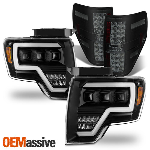 For 2009-2014 Ford F150 [Full LED] Projector Headlights+ Black Smoked Tail Light