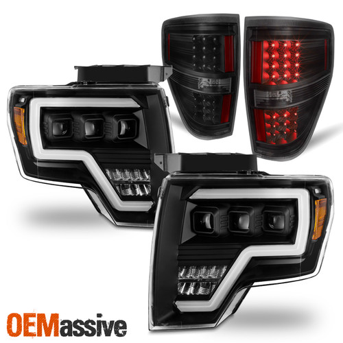 For 2009-2014 Ford F150 [Full LED] Projector Headlight+LED Black Smoke TailLight