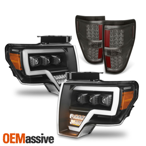 For 2009-2014 Ford F150 [Full LED] Projector Black Headlight+LED Smoke TailLight