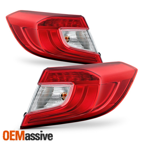For 2018-2022 Honda Accord Sedan LED DRL Chrome Red Clear Tail Lights Outer Pair