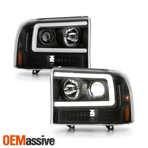For 99-04 F250/F350/F450 Super Duty LED Parking Tube Projector Black Headlights