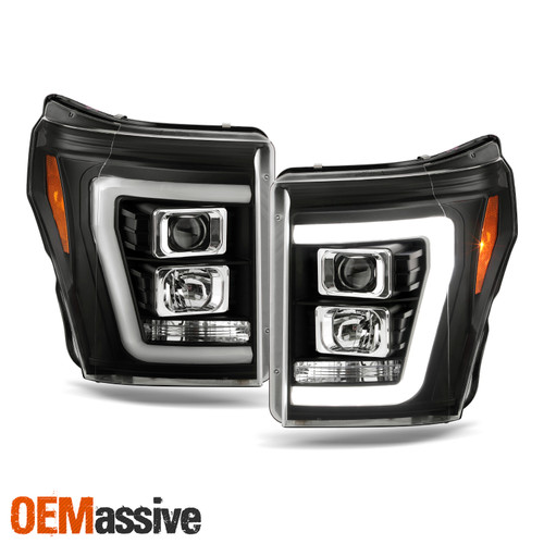 For 11-16 Ford F250/F350 Super Duty LED Parking C-Tube Projector Black Headlight