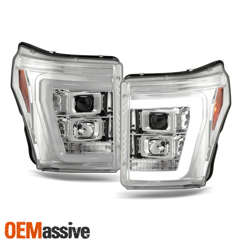 For 11-16 Ford F250/F350 Super Duty LED Parking C-Tube Projector Chrome Headlamp