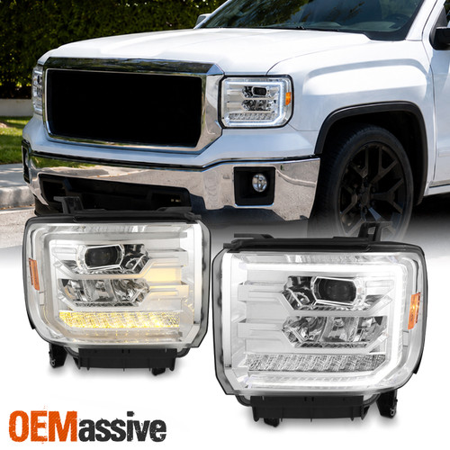 For 2014-2018 GMC Sierra FULL LED Headlights w/DRL Led Light bar Left+Right 14-18