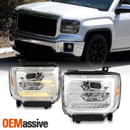 For 2014-2018 GMC Sierra FULL LED Headlights w/DRL Led Light bar Left+Right 14-18