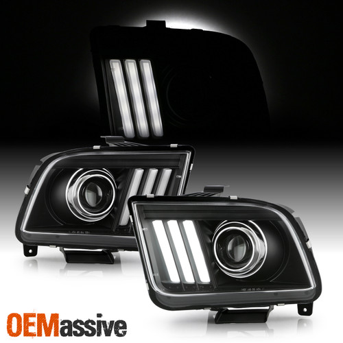 For 2005-2008 Ford Mustang [LED High/Low Beam] Projector Black Headlights Pair