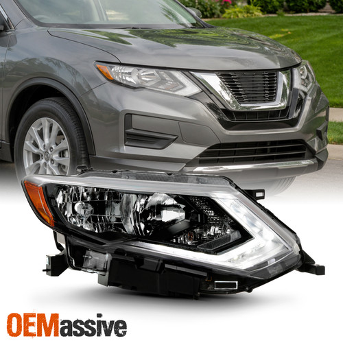 For 2017-2019 Nissan Rogue [Halogen Type] Chrome Headlight Passenger w/ LED DRL