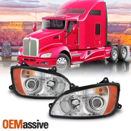 Fits 2008-2017 Kenworth T660 OE Projector Headlights Chrome  Housing - Pair