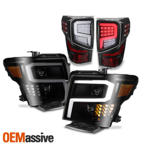 For 2016-2021 Nissan Titan LED Switchback Light Tube Headlights + Tail Lights