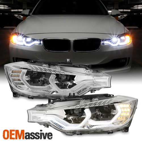 Fit 12-15 BMW F30 3-Series 4DR Chrome [FULL LED] U-Halo DRL Projector Headlights