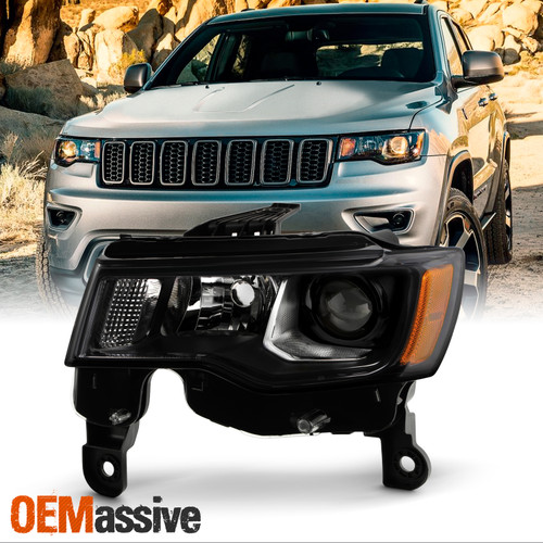 For 2017-2021 Jeep Grand Cherokee Halogen Projector Black Headlight Driver Left