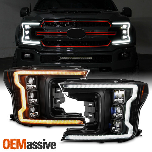 For 18-20 Ford F150 [Full LED] w/Sequential Switchback Projector Headlight Black