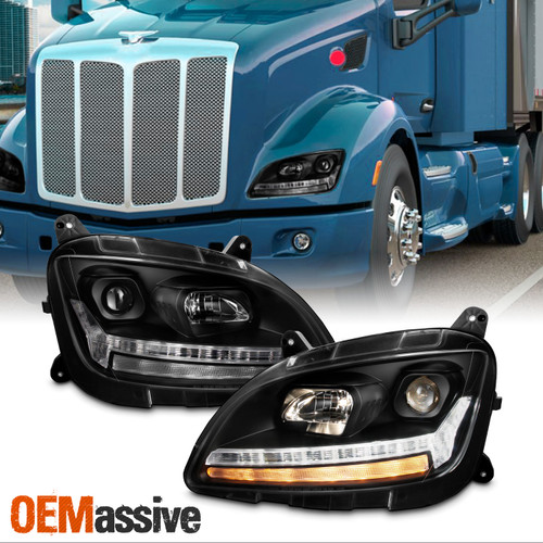 For 11-19 Peterbilt 579 589 Class 8 Projector Headlights w/DRL Sequential Pair