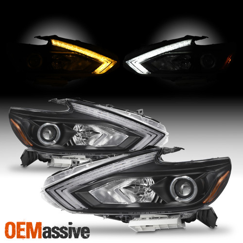 For 2016-2018 Altima Halogen Type Switchback LED/DRL Projector Headlights Black