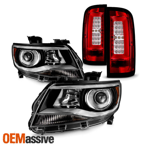 Fit 15-22 Chevy Colorado Halogen Projector Headlight + LED DRL Tail Lights Red