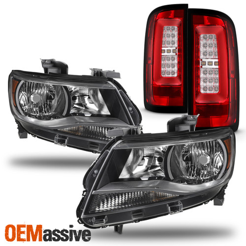 For 2015-2022 Chevy Colorado Halogen Type Black Headlights+LED Tube Red TailLamp