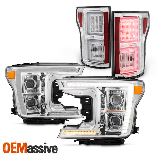 Fit 18-20 Ford F150 Full LED Projector Headlight DRL Sequential+TailLight Chrome