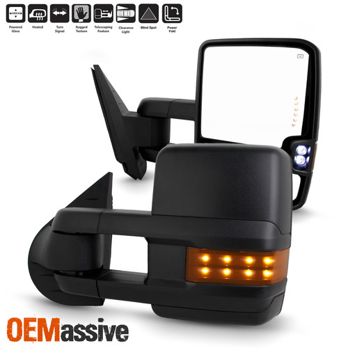 For 07-13 Chevy Silverado GMC Sierra Power Fold Heated Mirrors LED Signal Black